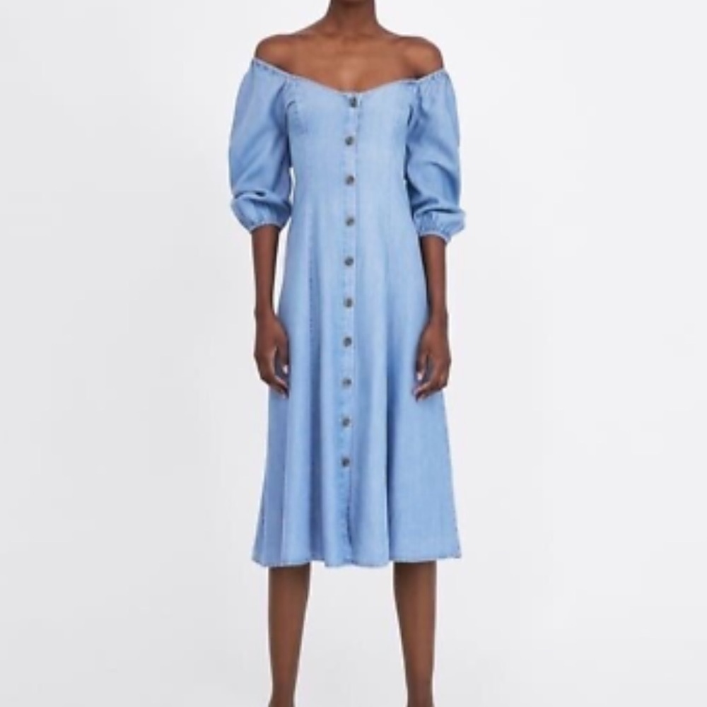 Zara Blue Midi Button Front Lyocell Dress - Picture 2 of 13